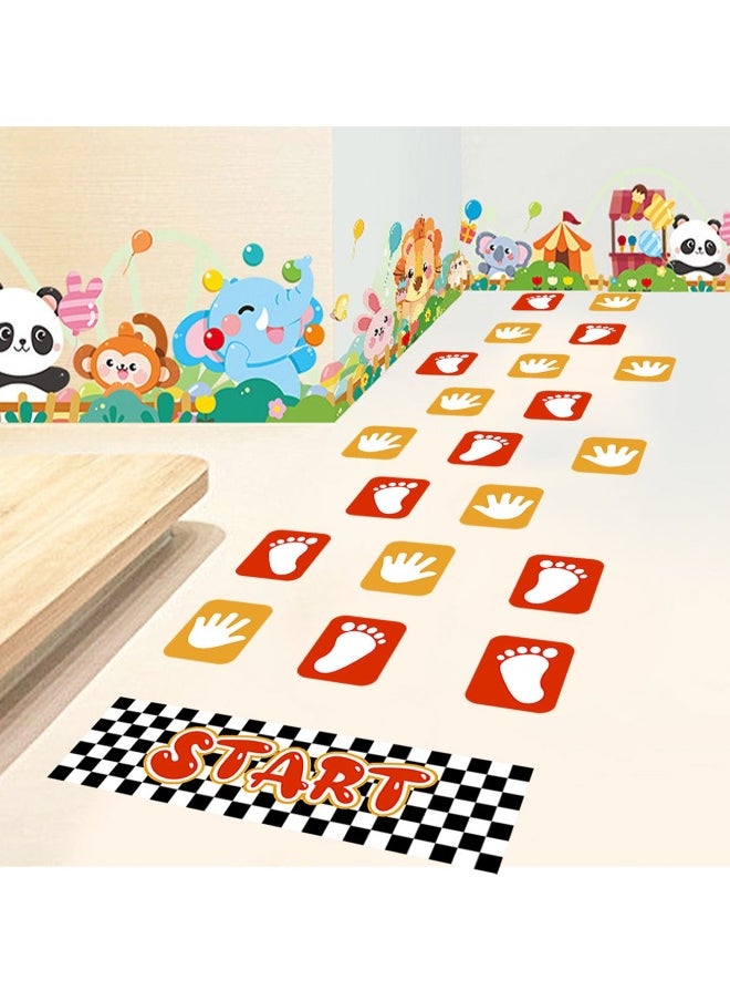 Footprints and Palm Grid Floor Sticker Wall Sticker Colorful Feet Jigsaw Hopscotch Game Sticker DIY Art Floor Corridor Wallpaper Decoration for Children's Bedroom Kindergarten Classroom