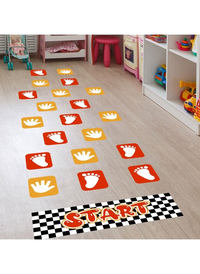 Footprints and Palm Grid Floor Sticker Wall Sticker Colorful Feet Jigsaw Hopscotch Game Sticker DIY Art Floor Corridor Wallpaper Decoration for Children's Bedroom Kindergarten Classroom