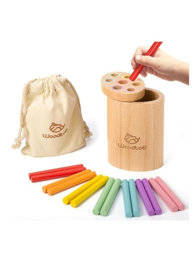 Wooden Montessori Sticks Toys for Kids, 7 Colors Toddler Learning 1-3 Year Old, Natural Wood Educational Sorting Toy, Sensory Travel Game Birthday Boys Girls Aged 1+