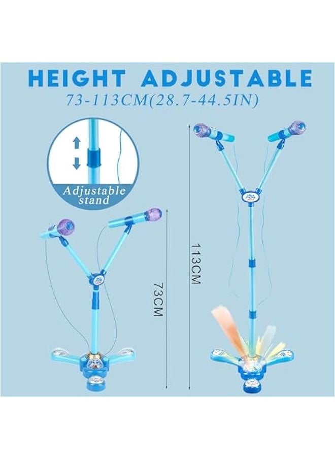 Kids Karaoke Machine with Stand,Kids Microphone Flashing Stage Lights Adjustable Stand Gift for Age 3+ Years Old Children (Blue Double)