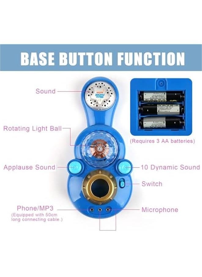 Kids Karaoke Machine with Stand,Kids Microphone Flashing Stage Lights Adjustable Stand Gift for Age 3+ Years Old Children (Blue Double)
