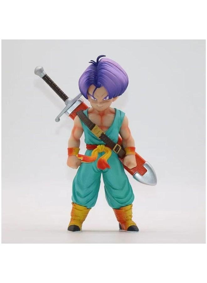 Anime Hero Trunks Yellow Hair Blue Model Doll Double Head Sculpture Can Be Replaced Figurine Ornaments Gift 19Cm