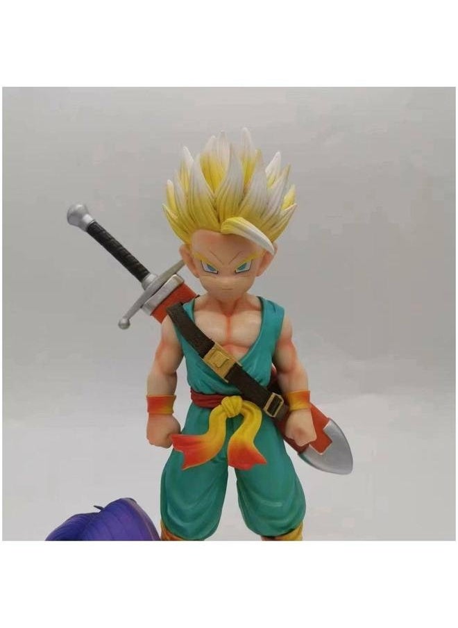 Anime Hero Trunks Yellow Hair Blue Model Doll Double Head Sculpture Can Be Replaced Figurine Ornaments Gift 19Cm