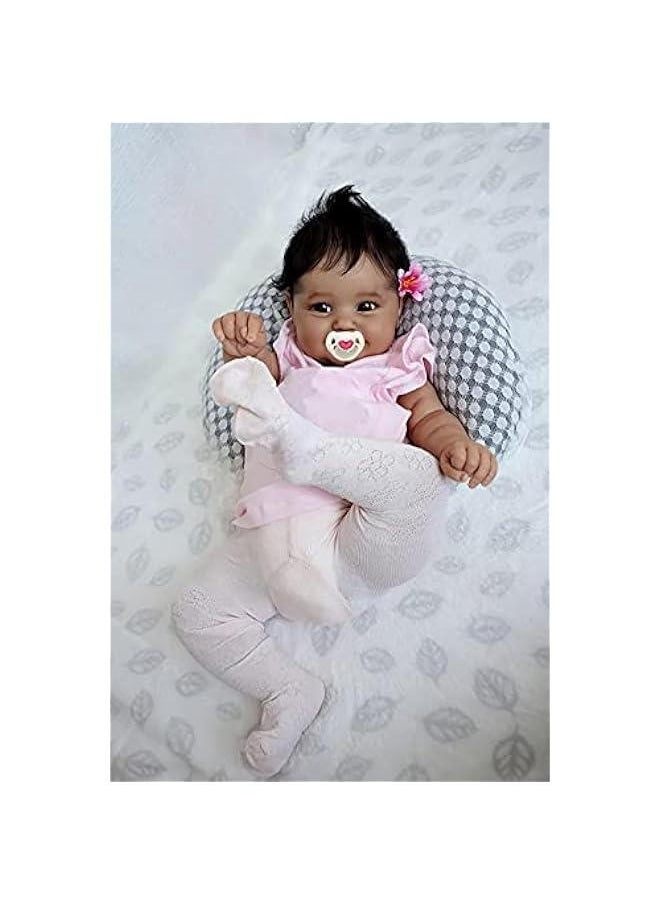 20 Inches So Truly African American Reborn Baby Doll with Soft Weighted Body Feel Real Sweet Smile Dark Brown Skin Newborn Realistic Girl Doll, A Moment in My Arms, Forever in My Heart