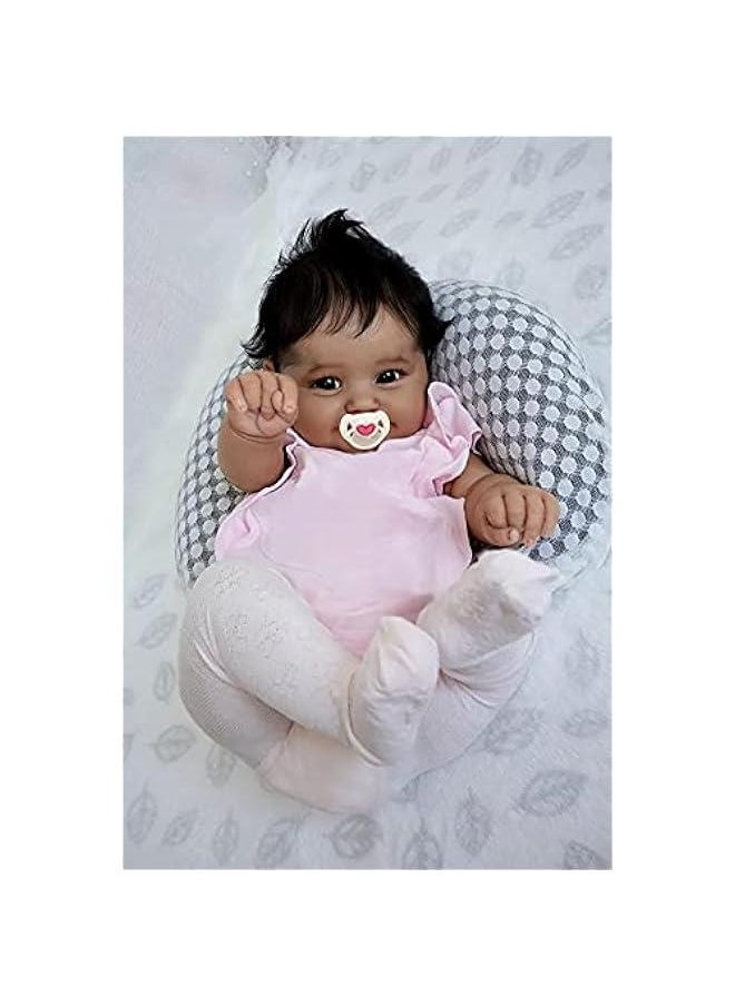 20 Inches So Truly African American Reborn Baby Doll with Soft Weighted Body Feel Real Sweet Smile Dark Brown Skin Newborn Realistic Girl Doll, A Moment in My Arms, Forever in My Heart