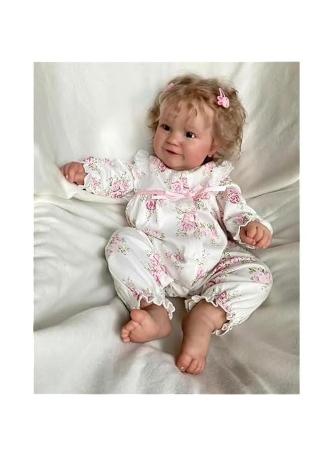 20 Inches Real Baby Size Rooted Curly Hair Sweet Face Lifelike Reborn Baby Doll Crafted in Full Body Silicone Vinyl Anatomically Correct Realistic Newborn Girl Dolls Washable for Girls