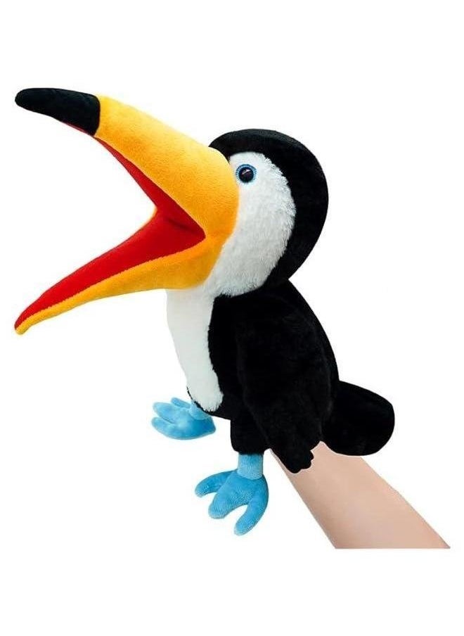 Puppet Toucan Hand Puppet,13.8 Animal Puppets Stuffed for Kids with Movable Mouth,Puppet Plush Multi-Color Toys Bird Role Play Teaching(Big Black)