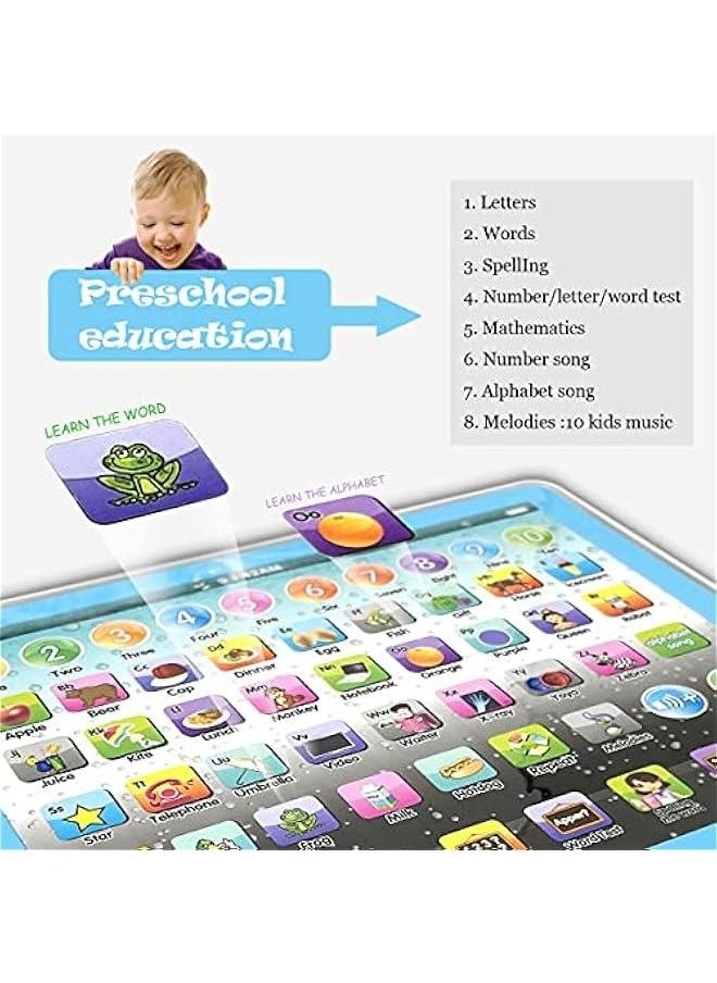 Kids Tablet Learning Pad Toddler Tablet with ABC Word Song Music Number Electronic Interactive Toy for Educational Preschool Boys & Girls 3 4 5 Years Old