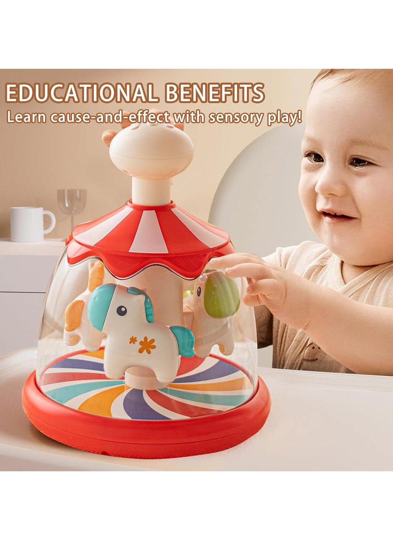 Press Spin Baby Toy, Tumble Activity Dome Tumble Top Spinning Infants Toy Push Spin, Carousel Colorful Spinning Faces, Activity Learn Cause Effect Toys for 6 Month Plus (Red)