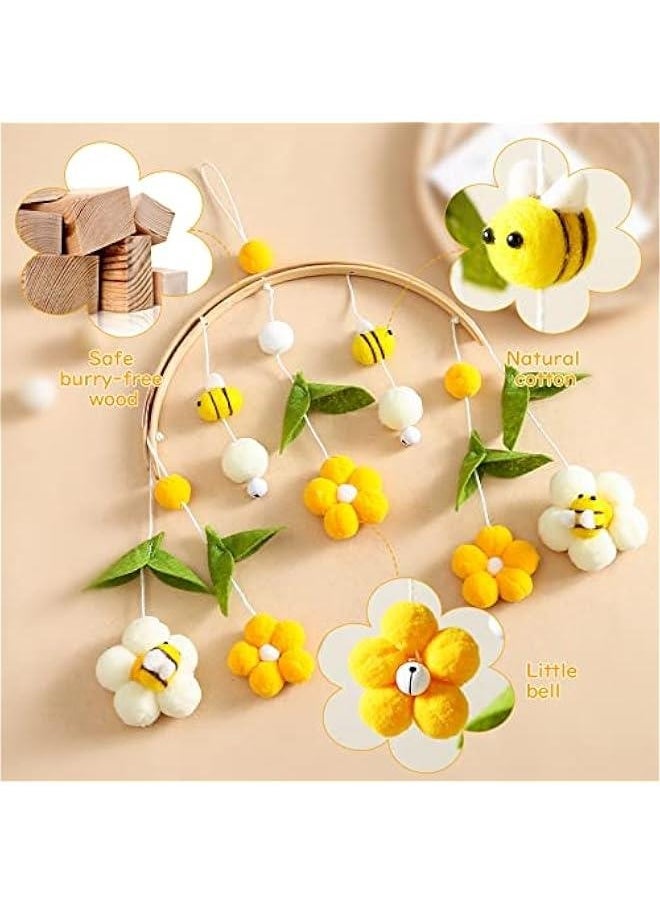 Baby Mobile for Crib Crib Nursery Mobile for Boys Girls Boho Bee Flower Nursery Decor Soothe Toy Baby Shower Set for Infant Bedroom Hanging Decoration Toy(Bee)