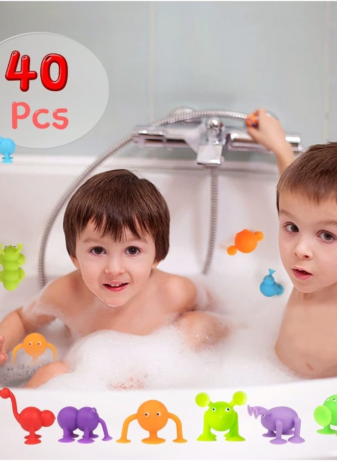 40 Pcs Suction Cup Bath Toys for Kids - Sensory Silicone Building Blocks with Dinosaur Eggshell Storage,  Stress Relief and Travel Toys for Boys and Girls Aged 3-7 Years.