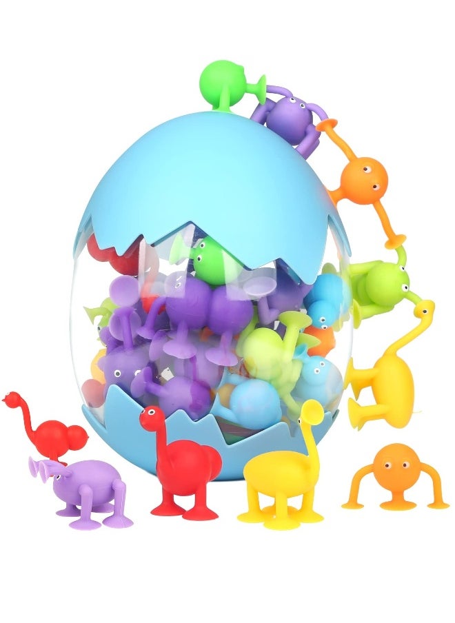 40 Pcs Suction Cup Bath Toys for Kids - Sensory Silicone Building Blocks with Dinosaur Eggshell Storage,  Stress Relief and Travel Toys for Boys and Girls Aged 3-7 Years.