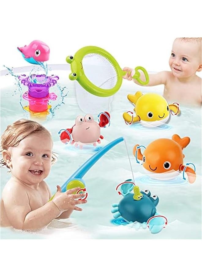 Bath Toy for Toddlers ,Bathtub Toy with Floating Mold Free Swimming Toys and Stacking Cups,Magnetic Fishing Game for Toddles and Babies