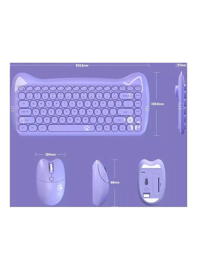 A3060 - Cute Cat Purple PC Wireless Keyboard and Mouse Set USB, Retro Typewriter Round Key caps 65 percent, Small Cordless Aesthetic Mouse, Compatible Mac Laptop Computer for office game Cute Cat Pu