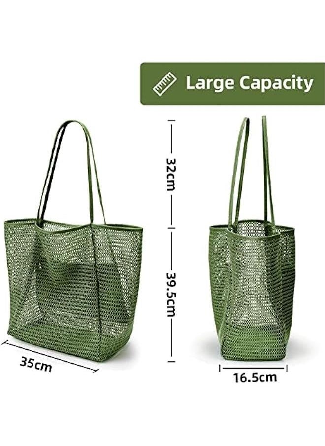 Beach Mesh Tote Bag, Casual Tote Bag Hobo Women Foldable MAX 23L Shoulder Bag For Beach Picnic Vacation