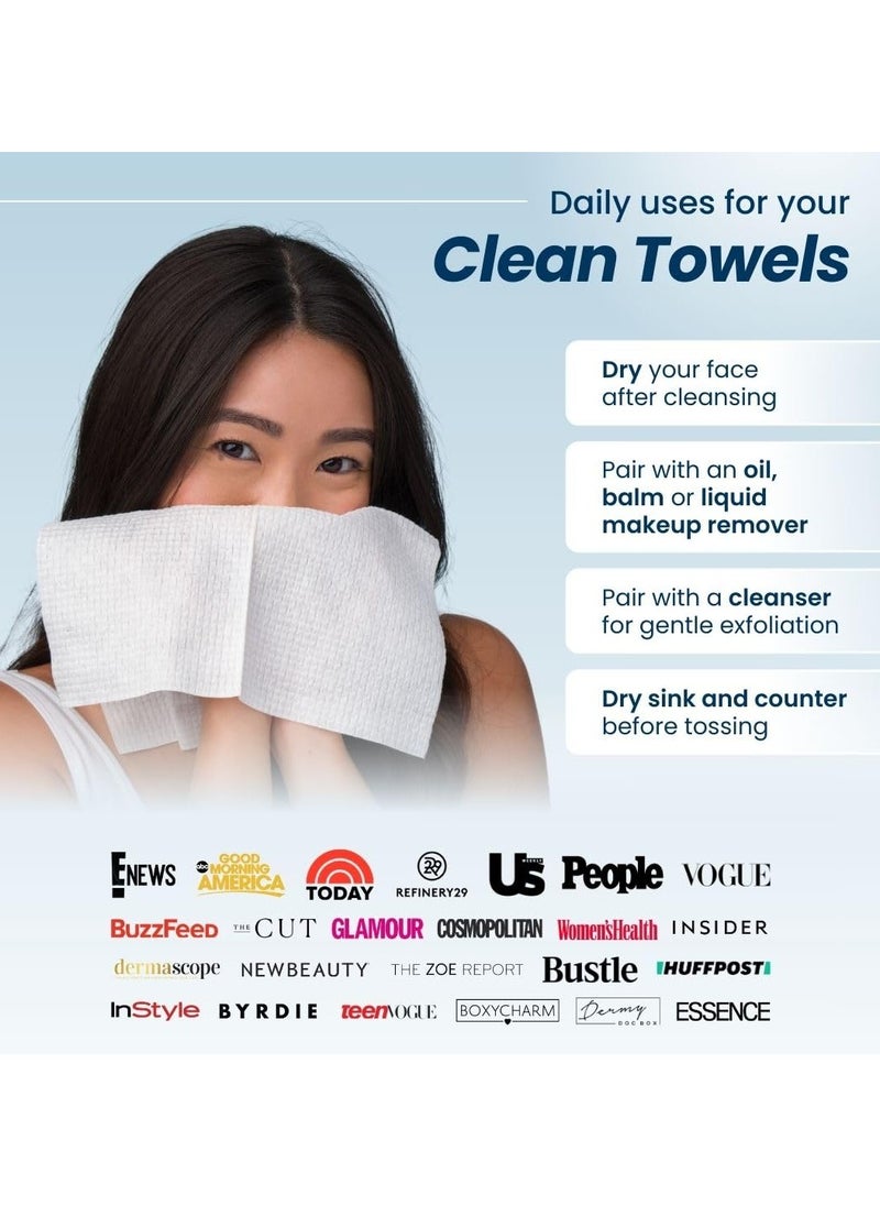 CLEAN SKIN CLUB CSC CT Clean Towels XL/World's First Biodegradable Face Towel/Disposable Makeup Removal Wipes/Super Soft 50 Count Single BoxWhite