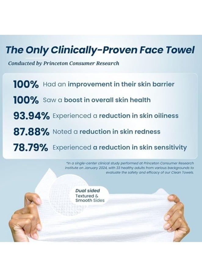 CLEAN SKIN CLUB CSC CT Clean Towels XL/World's First Biodegradable Face Towel/Disposable Makeup Removal Wipes/Super Soft 50 Count Single BoxWhite