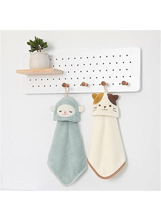 5 Pack Cute Hand Towels with Hanging Loop, Cartoon Animal Absorbent Hand Towels for Kitchen, Coral Fleece Plush Towel for Bathroom Bedroom