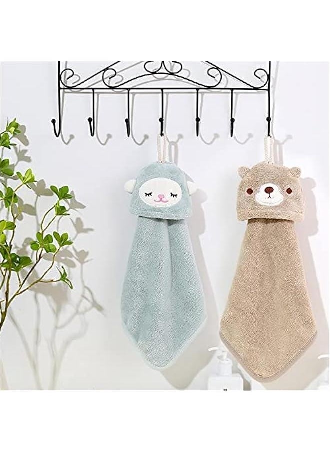 5 Pack Cute Hand Towels with Hanging Loop, Cartoon Animal Absorbent Hand Towels for Kitchen, Coral Fleece Plush Towel for Bathroom Bedroom