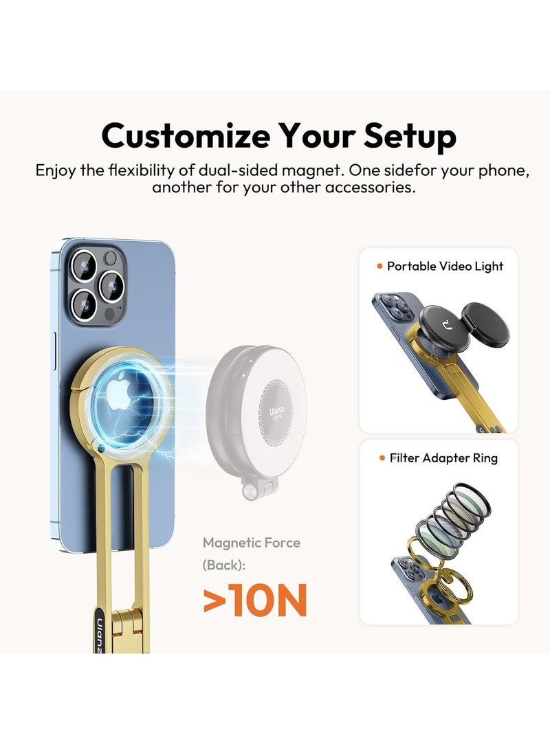 Ulanzi ULANZI MA30 Magnetic Phone Tripod Stand for iPhone Aluminium Maglock Smartphone Mini Tripod Pocket Cell Phone Stand Dual Sided Magnet Quick Mount Compatible with iPhone 16 15 14 13 12 Magsafe (Yellow)