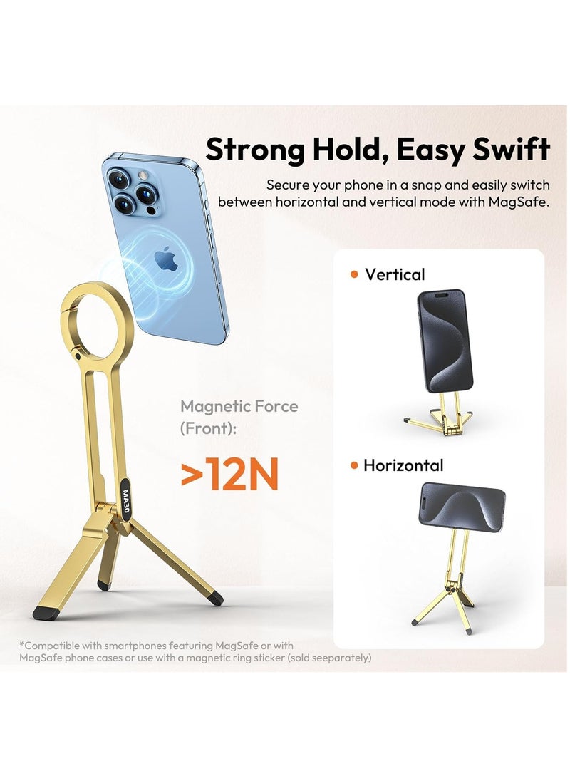 Ulanzi ULANZI MA30 Magnetic Phone Tripod Stand for iPhone Aluminium Maglock Smartphone Mini Tripod Pocket Cell Phone Stand Dual Sided Magnet Quick Mount Compatible with iPhone 16 15 14 13 12 Magsafe (Yellow)