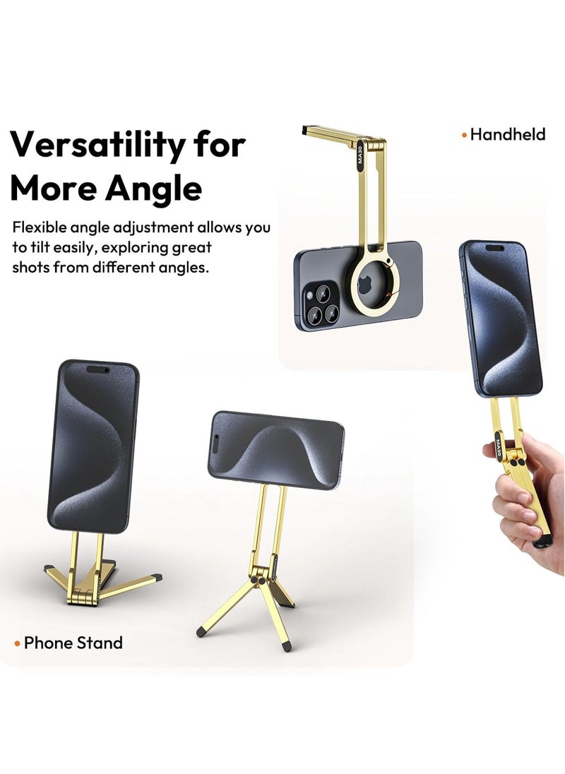 Ulanzi ULANZI MA30 Magnetic Phone Tripod Stand for iPhone Aluminium Maglock Smartphone Mini Tripod Pocket Cell Phone Stand Dual Sided Magnet Quick Mount Compatible with iPhone 16 15 14 13 12 Magsafe (Yellow)