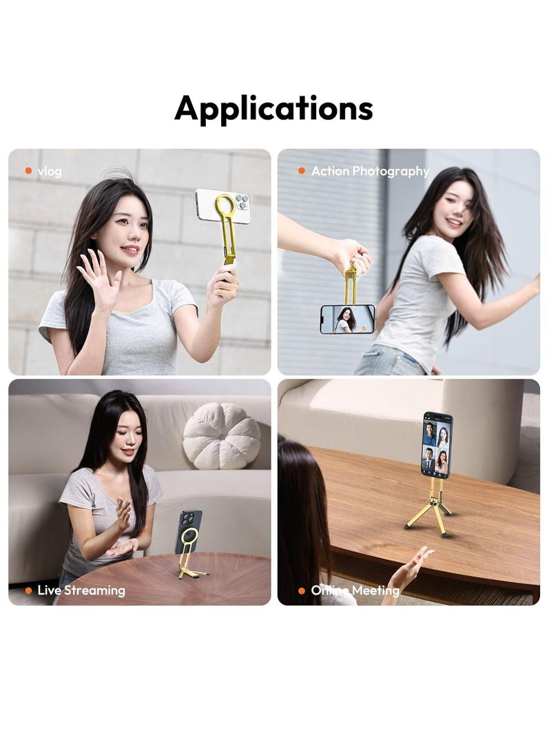 Ulanzi ULANZI MA30 Magnetic Phone Tripod Stand for iPhone Aluminium Maglock Smartphone Mini Tripod Pocket Cell Phone Stand Dual Sided Magnet Quick Mount Compatible with iPhone 16 15 14 13 12 Magsafe (Yellow)