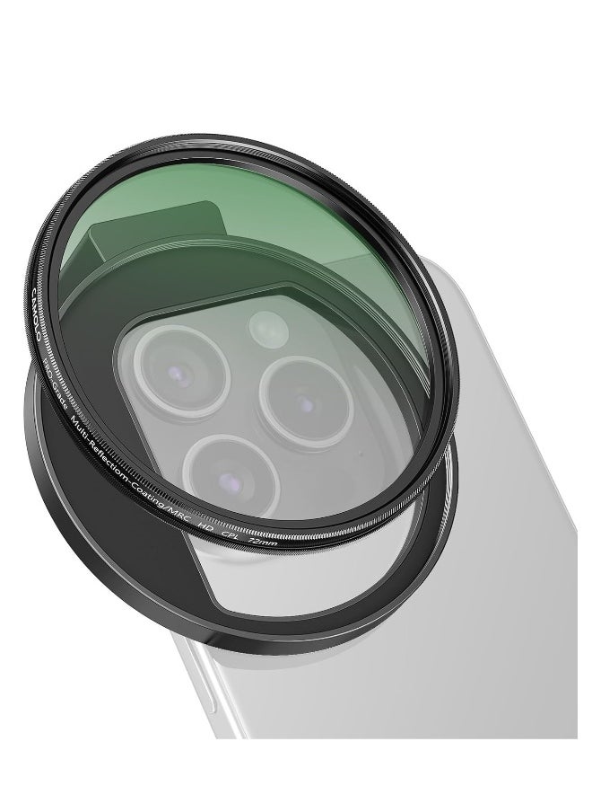 CPL Filter for Phone, 72mm Camera Polarized Lens Filter Universal with Metal Cold Shoe Phone Clip for iPhone 15 14 13 12 11 X XS PLUS PRO Max for Samsung Galaxy for Motorola