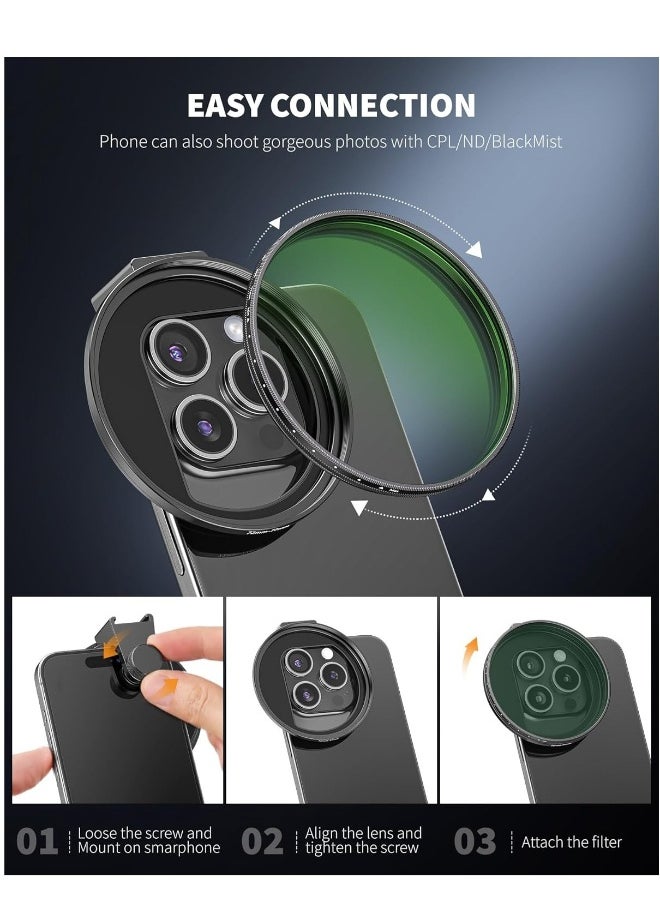CPL Filter for Phone, 72mm Camera Polarized Lens Filter Universal with Metal Cold Shoe Phone Clip for iPhone 15 14 13 12 11 X XS PLUS PRO Max for Samsung Galaxy for Motorola