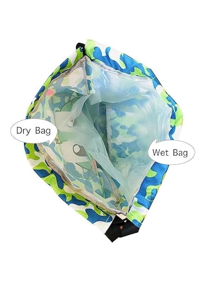 Green Frog Swim Bags for Swimmers Dry Wet Separated Drawstring Gym Swim Bag Waterproof Beach Backpack for Women Men Camping Hiking Shopping Swimming Dance Travel With Shoe Compartments