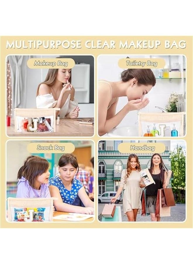 Boho Straw Clear Makeup Bag Small Initial Cosmetic Bags Personalized Chenille Letter Patch Beach Bag Zipper Makeup Organizer Pouch Travel Essentials Waterproof Toiletry Bag for Women Girls J