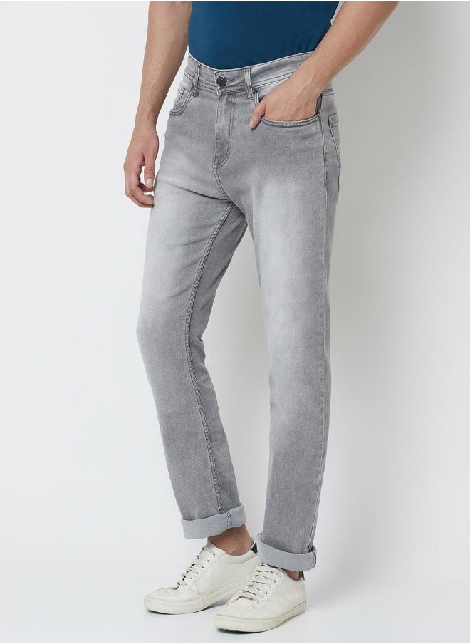 Men Grey Jean Slim Fit Heavy Fade Stretchable Jeans