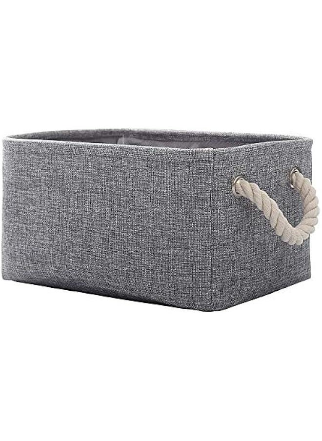 Fabric Storage Basket, Foldable Linen Storage Box for Nursery and Home, Collapsible Canvas Shelf Basket for Wardrobe or Bedroom, Grey