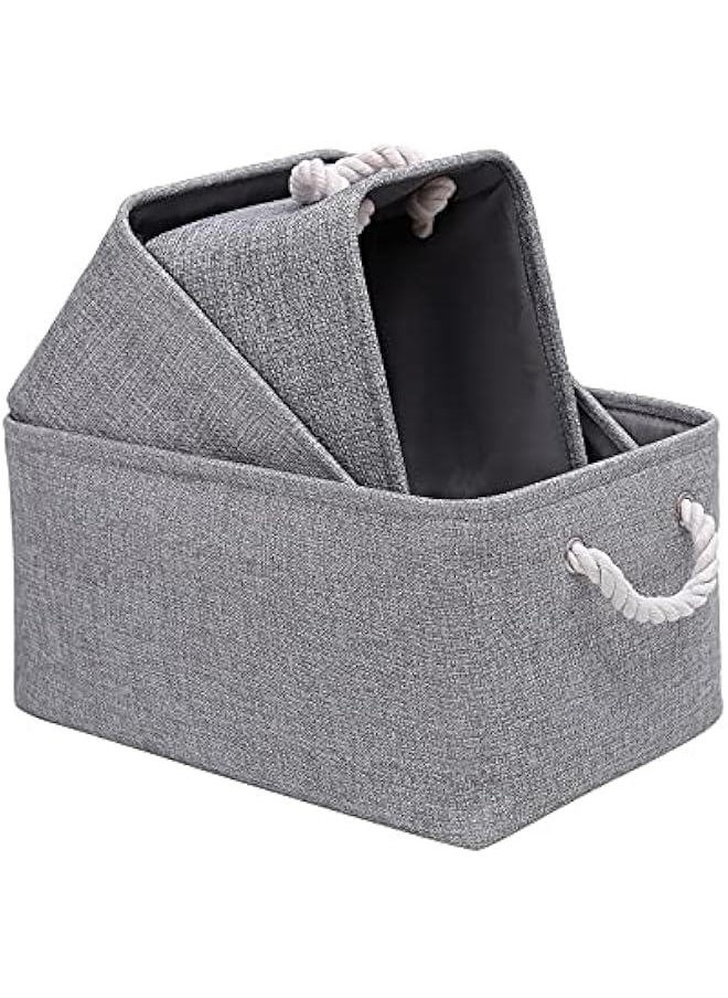 Fabric Storage Basket, Foldable Linen Storage Box for Nursery and Home, Collapsible Canvas Shelf Basket for Wardrobe or Bedroom, Grey