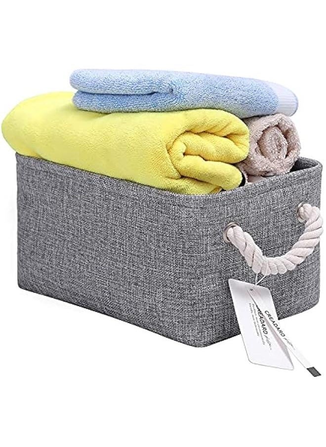 Fabric Storage Basket, Foldable Linen Storage Box for Nursery and Home, Collapsible Canvas Shelf Basket for Wardrobe or Bedroom, Grey