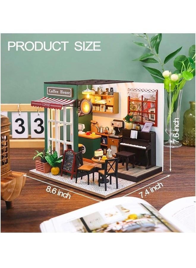 DIY miniature dollhouse kit, mini house making kit with furniture and lights, small for adults, birthday, hobby handmade gifts between holidays, coffee