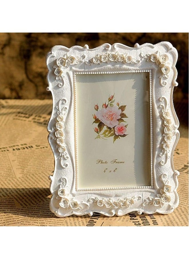 Flower Photo Frame Gorgeous Textured Handmade Plastic Photo Frame with Easel and Hook for Desktop and Wall Display, Decorative Floral Designs Home Decor, Photo Gallery, Art