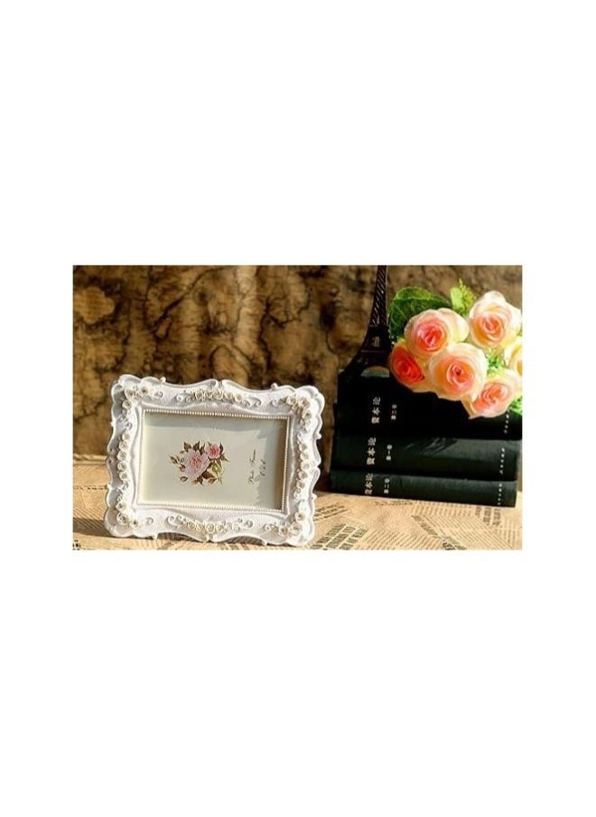 Flower Photo Frame Gorgeous Textured Handmade Plastic Photo Frame with Easel and Hook for Desktop and Wall Display, Decorative Floral Designs Home Decor, Photo Gallery, Art