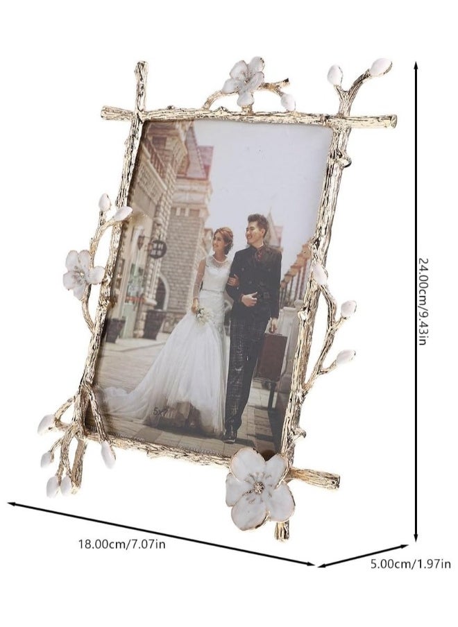 Decorative Photo Frame Vintage Photo Frame Modern Decorative Photo Table Desk Deluxe Enamel Photo Frame Metal Photo Display Stand For Home Office Bedroom Vintage Photo Frame