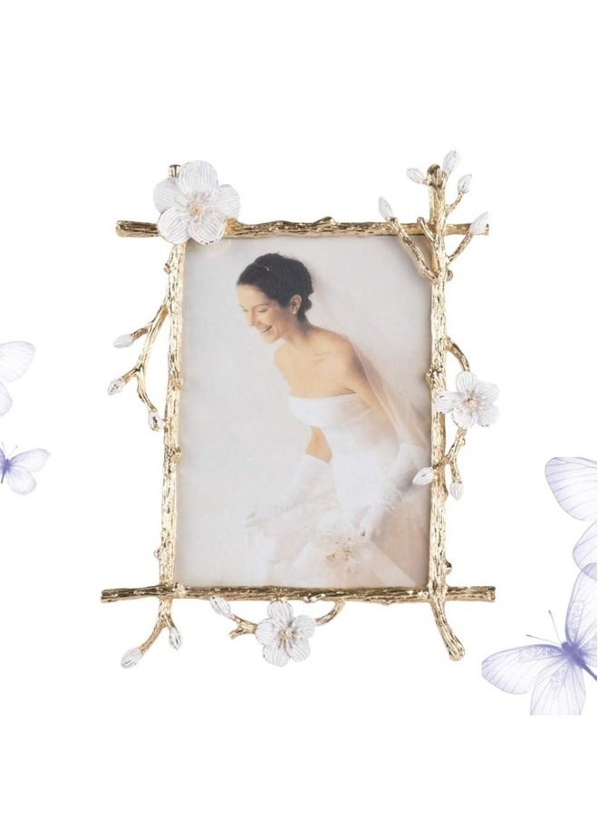 Decorative Photo Frame Vintage Photo Frame Modern Decorative Photo Table Desk Deluxe Enamel Photo Frame Metal Photo Display Stand For Home Office Bedroom Vintage Photo Frame