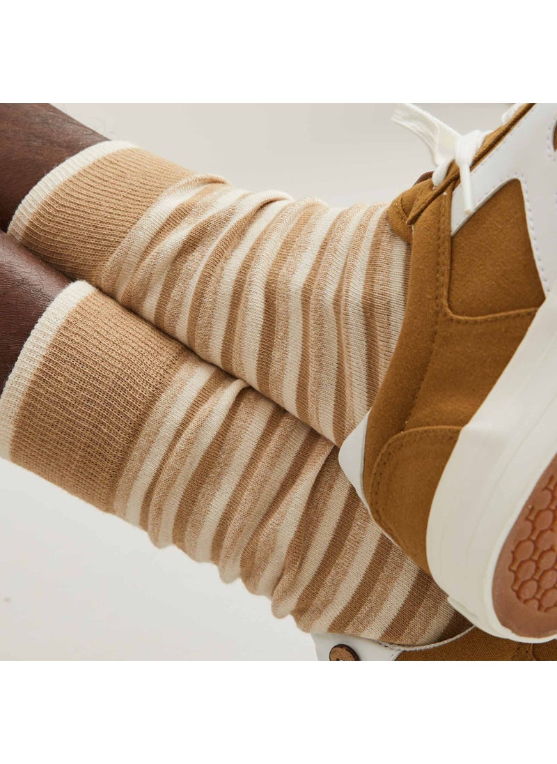 Set of 3X Socks - Beige Stripes, Red and Palm Trees