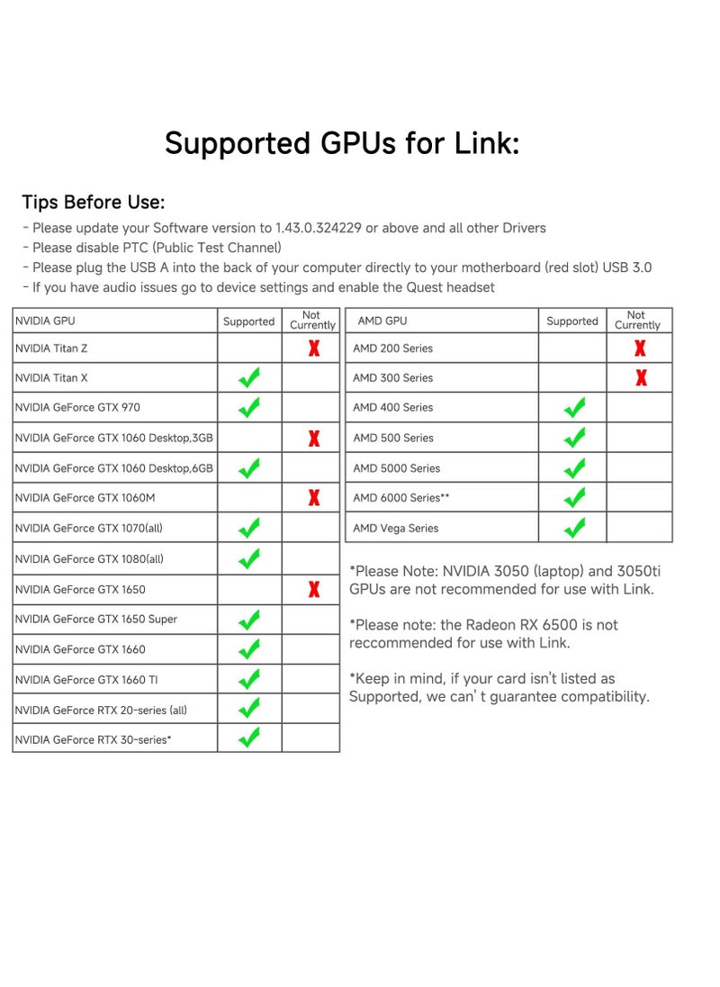Link Cable Compatible with Meta Quest 3, Extend Playtime, 16FT USB A to USB C Charging Cable Compatible with Oculus Quest 2/ Pico VR Headset and PC Connection