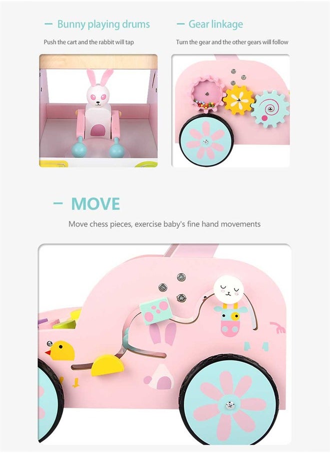 Wooden Push Wagon Baby Walker Cart With Wheels Outdoor Activity For Infant Playing