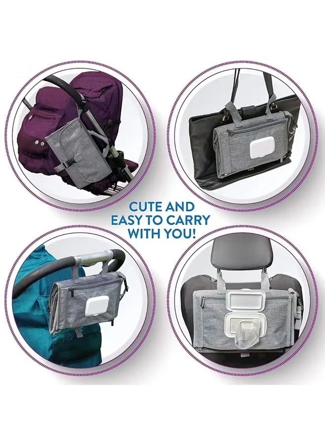 Portable Diaper Changing Pad, Portable Changing pad for Newborn Girl and Boy, Baby Changing Pad with Smart Wipes Pocket, Waterproof Travel Changing Kit, Baby Gift (Grey)