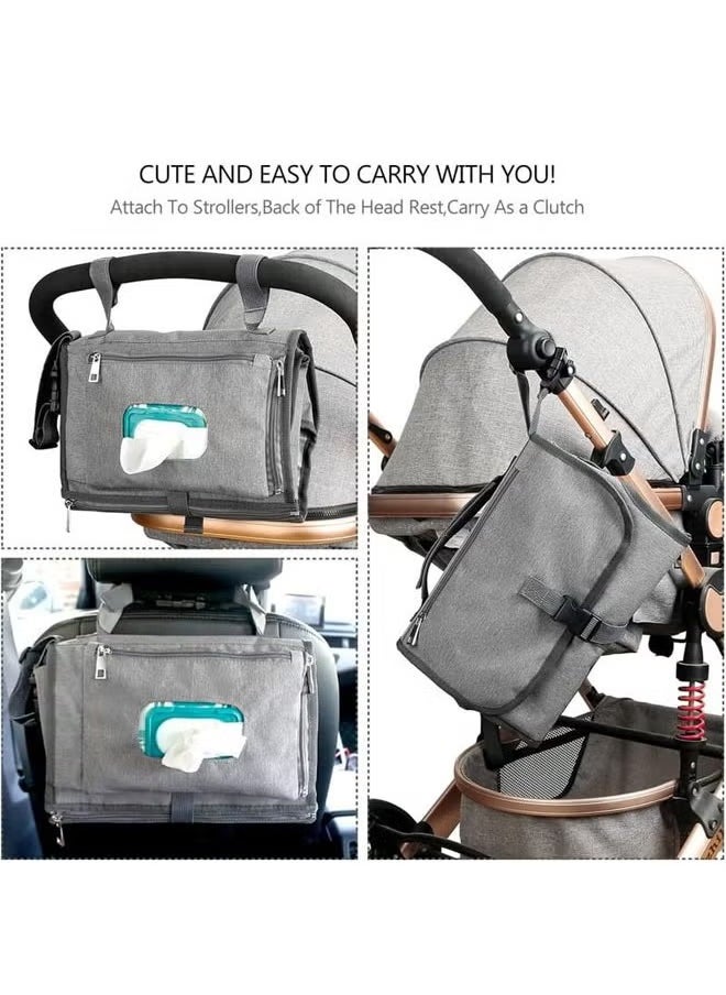 Portable Diaper Changing Pad, Portable Changing pad for Newborn Girl and Boy, Baby Changing Pad with Smart Wipes Pocket, Waterproof Travel Changing Kit, Baby Gift (Grey)