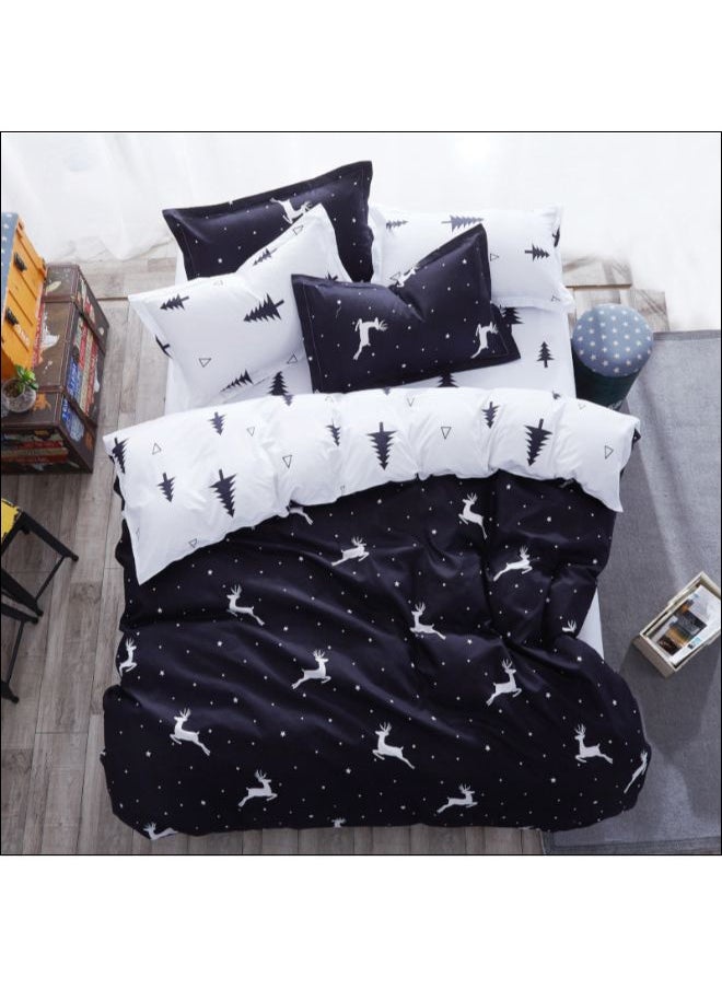 4-Piece Gorgeous Floral Design Duvet Cover Set Cotton Black/White