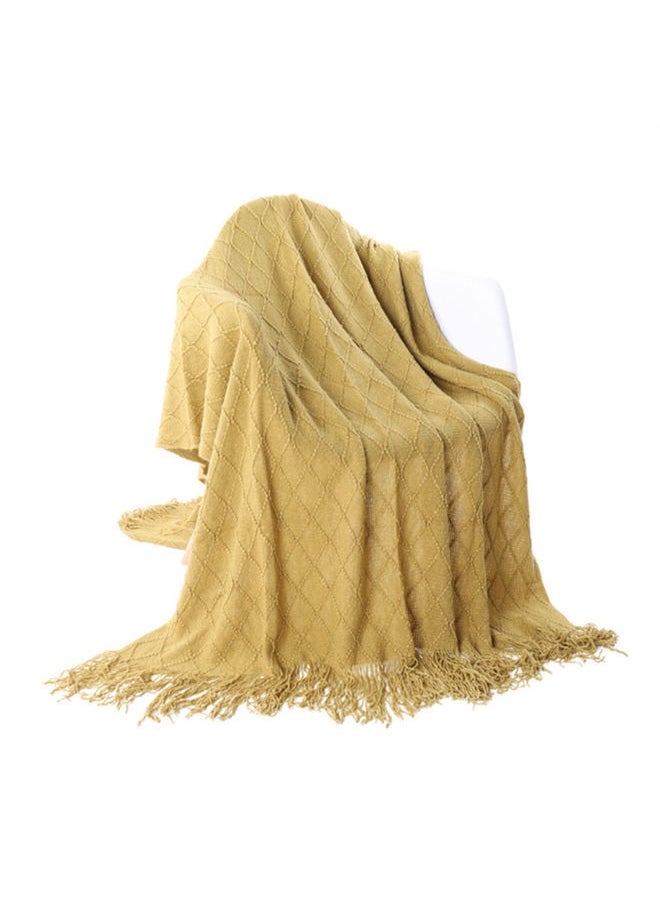 Tassel Design Soft Blanket Keep Warm Cotton Yellow 127 x 172cm