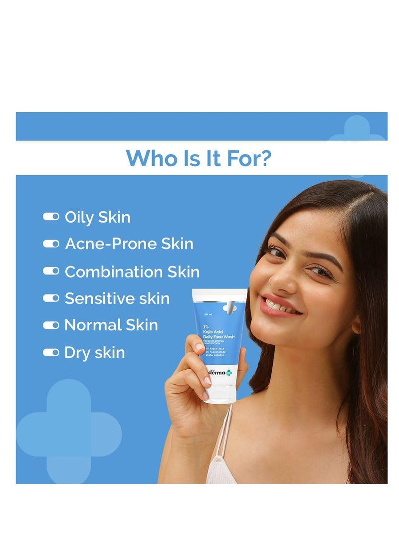 The Derma Co 1% Kojic Acid Face Wash I With Niacinamide & Alpha Arbutin I Reduces Dark Spots & Pigmentation I Cleanses & Brightens Skin I Non-Drying Formula I For All Skin Types - 150 ml