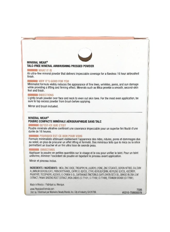 Physicians Formula, Mineral Wear, Talc-Free Mineral Airbrushing Pressed Powder, 7586 Translucent, 0.26 oz (7.5 g)