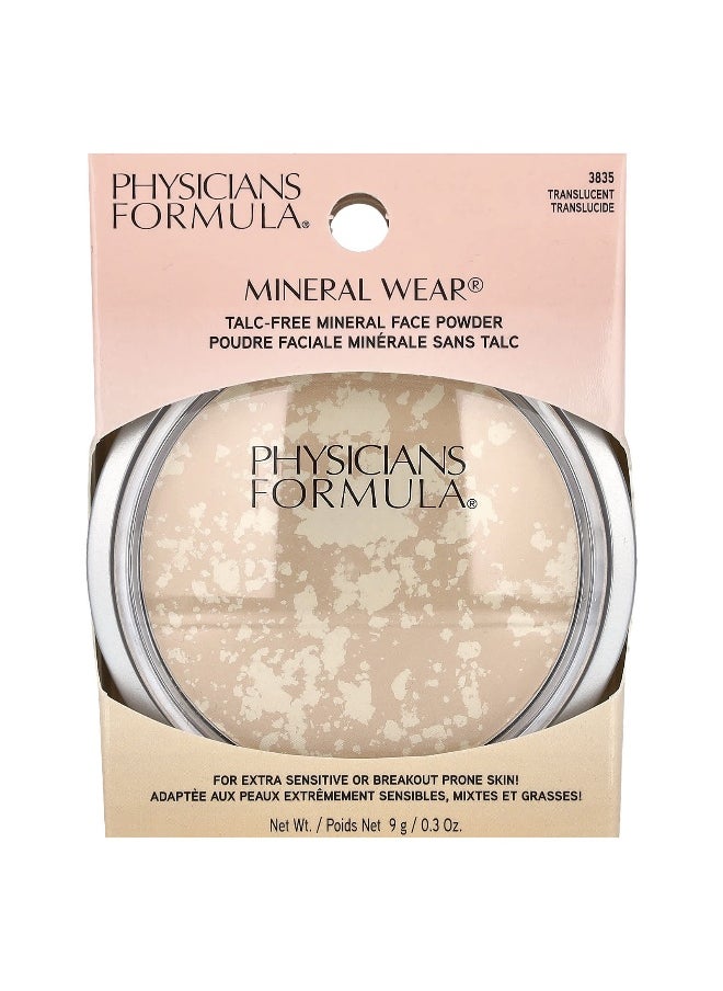 Physicians Formula, Mineral Wear, Talc-Free Mineral Face Powder, 3835 Translucent, 0.3 oz (9 g)